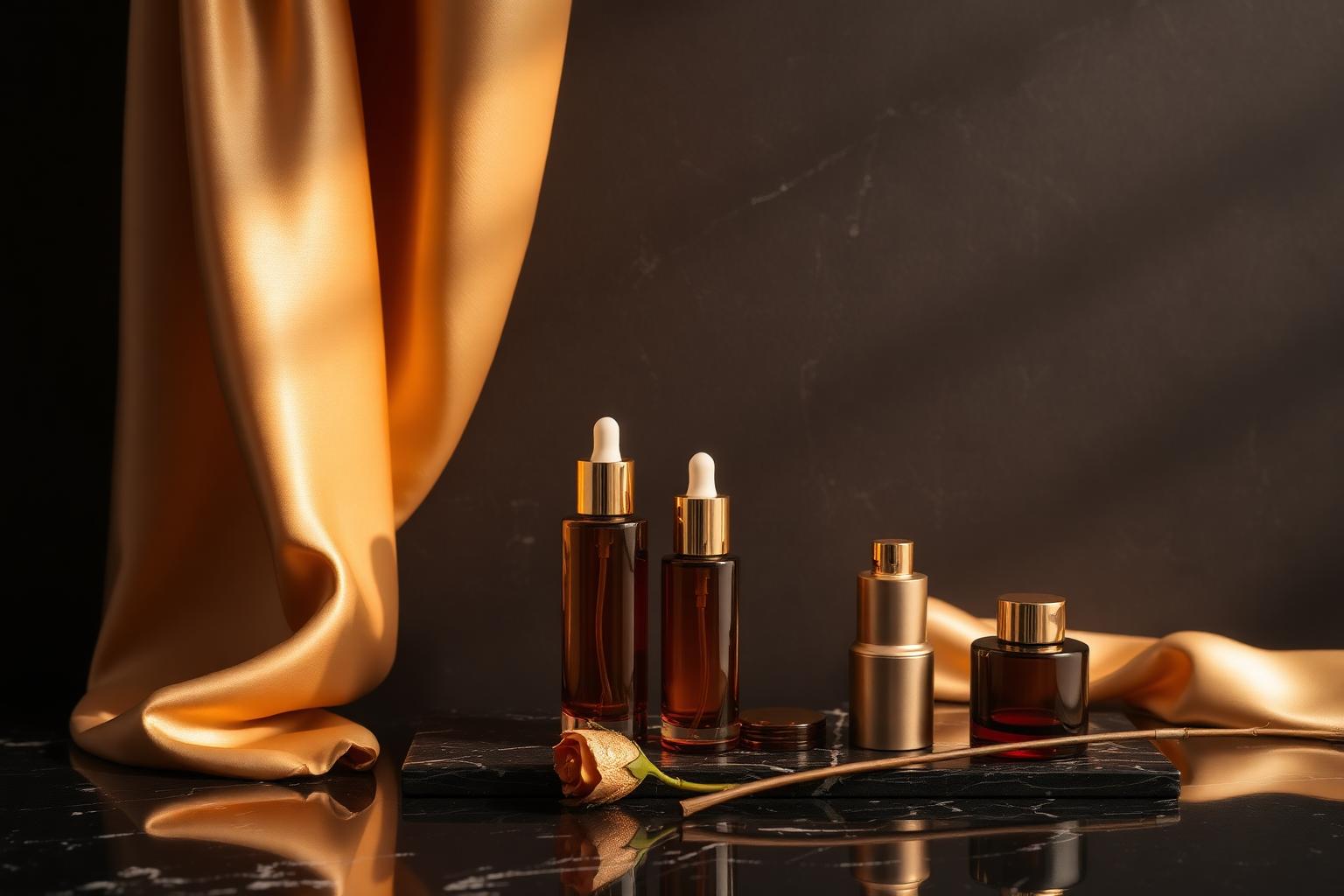 RR Cosmetics luxus szépségszalon – arany és sötét tónusú kezelőszoba hangulat